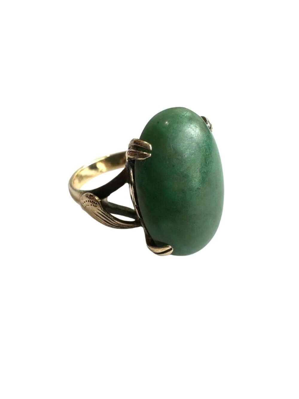 Vintage 14K Gold Ring With Green Jade Oval Cabochon Stone Size 7 - Picture 3 of 8